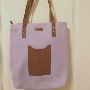 MOST WANTED USA Brand Large 15.5” x 14” Multi Pocket Tote Leather/Canvas Violet